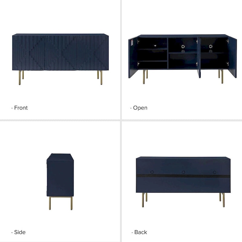 Modern 58" Wide Sideboard with Cable Management & Adjustable Feet