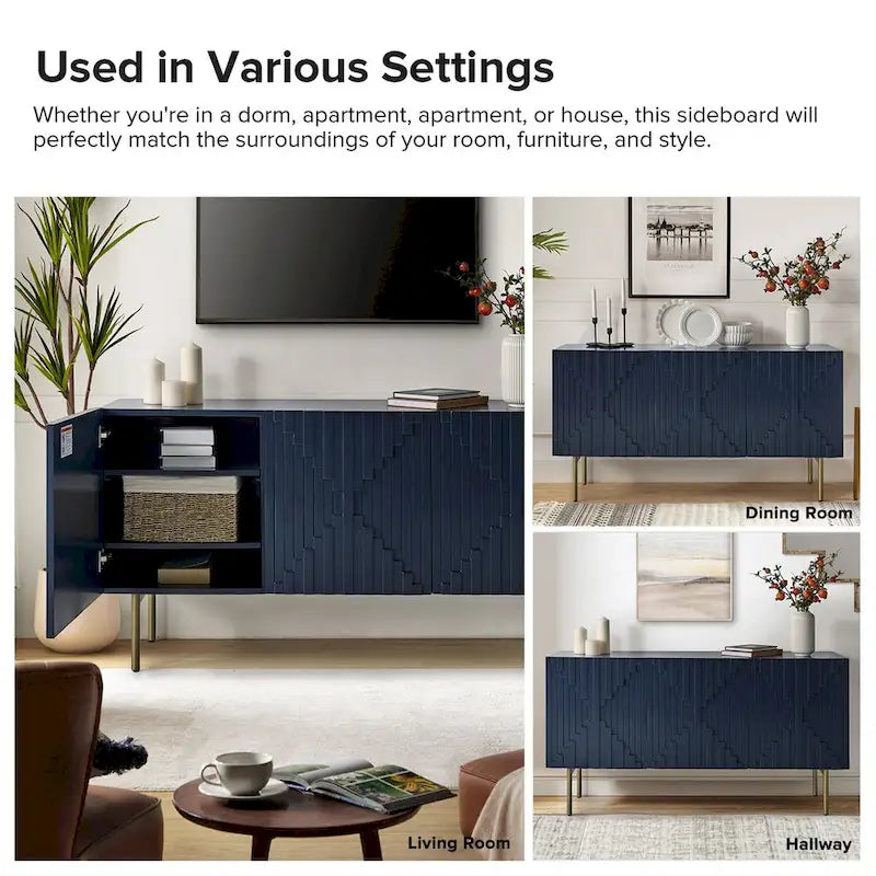 Modern 58" Wide Sideboard with Cable Management & Adjustable Feet