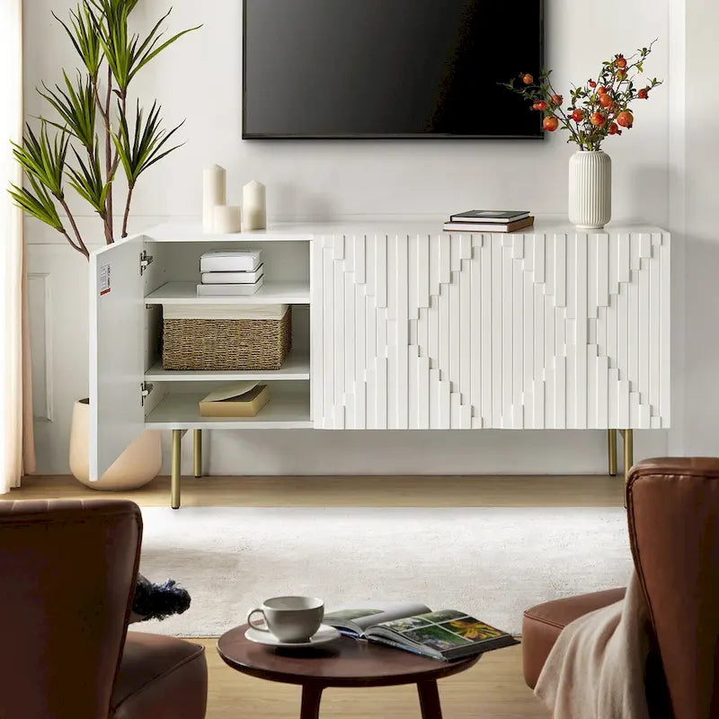 Modern 58" Wide Sideboard with Cable Management & Adjustable Feet