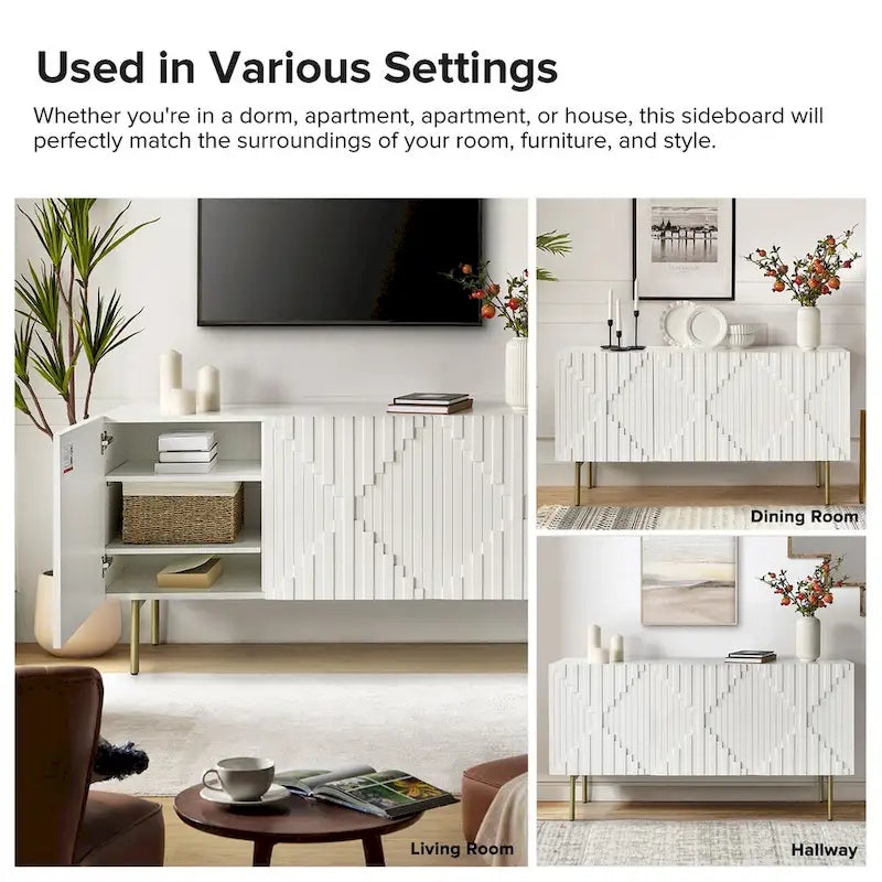 Modern 58" Wide Sideboard with Cable Management & Adjustable Feet