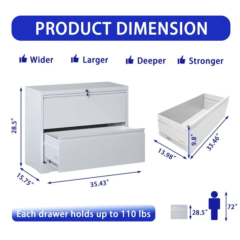 2-Drawer Lateral File Cabinet with Lock