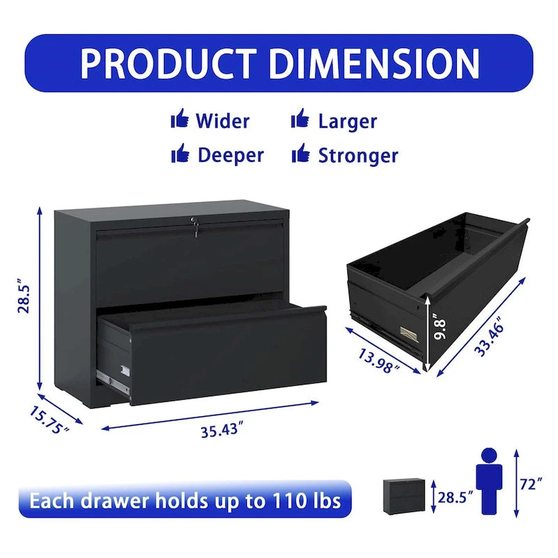 2-Drawer Lateral File Cabinet with Lock