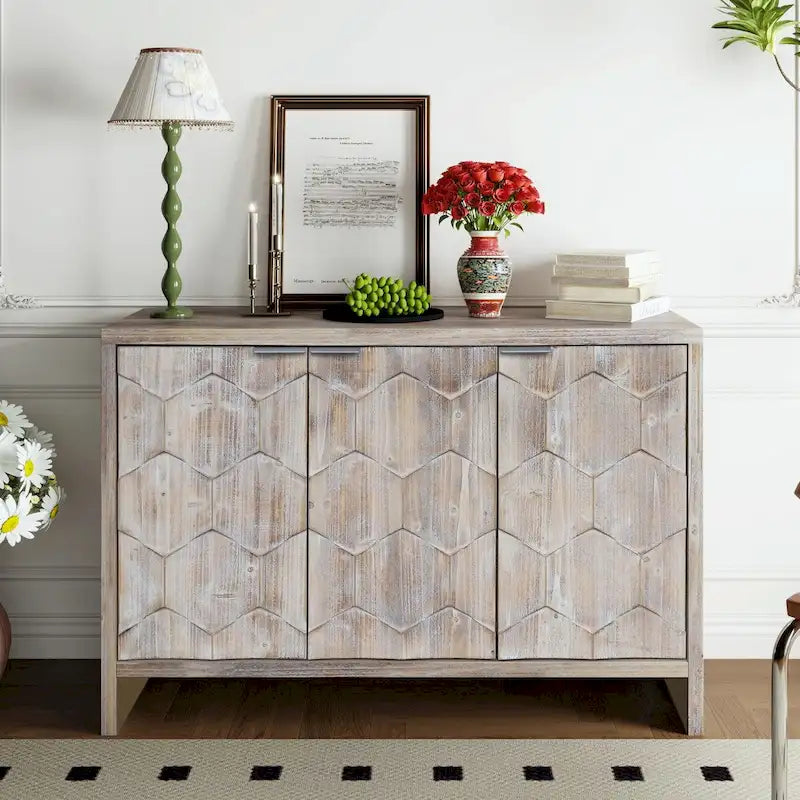 3-Door Wooden Accent Cabinet: Sideboard Buffet Server with Storage