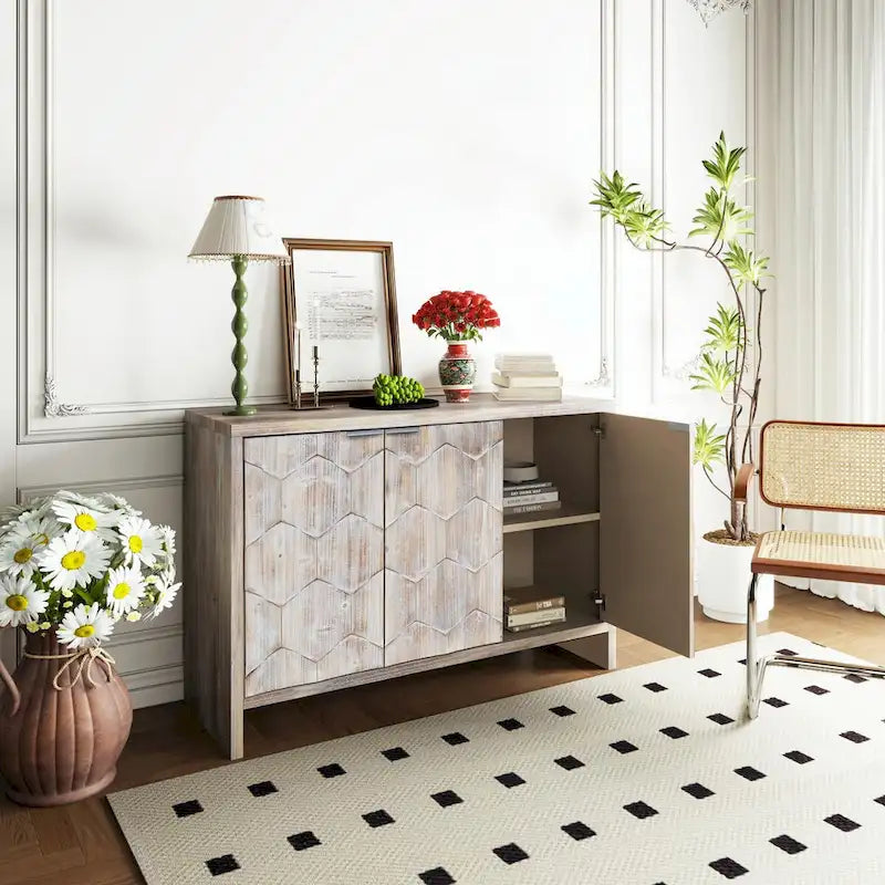 3-Door Wooden Accent Cabinet: Sideboard Buffet Server with Storage
