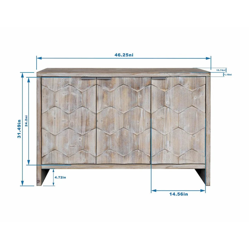 3-Door Wooden Accent Cabinet: Sideboard Buffet Server with Storage