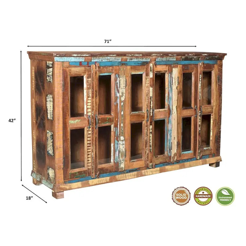 6-Door Glass Sideboard, Recycled Multicolor