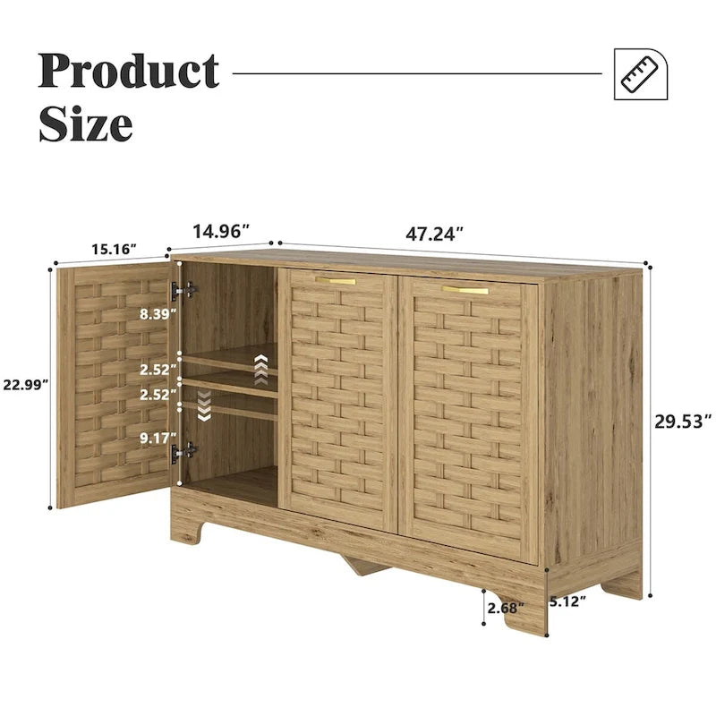 Storage Cabinet with 3 Doors, Wood Sideboard Buffet
