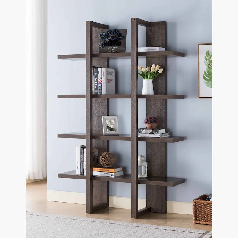 Wooden 4-Tier Display Organizing Cabinet, Tall Bookcase with Open Shelving