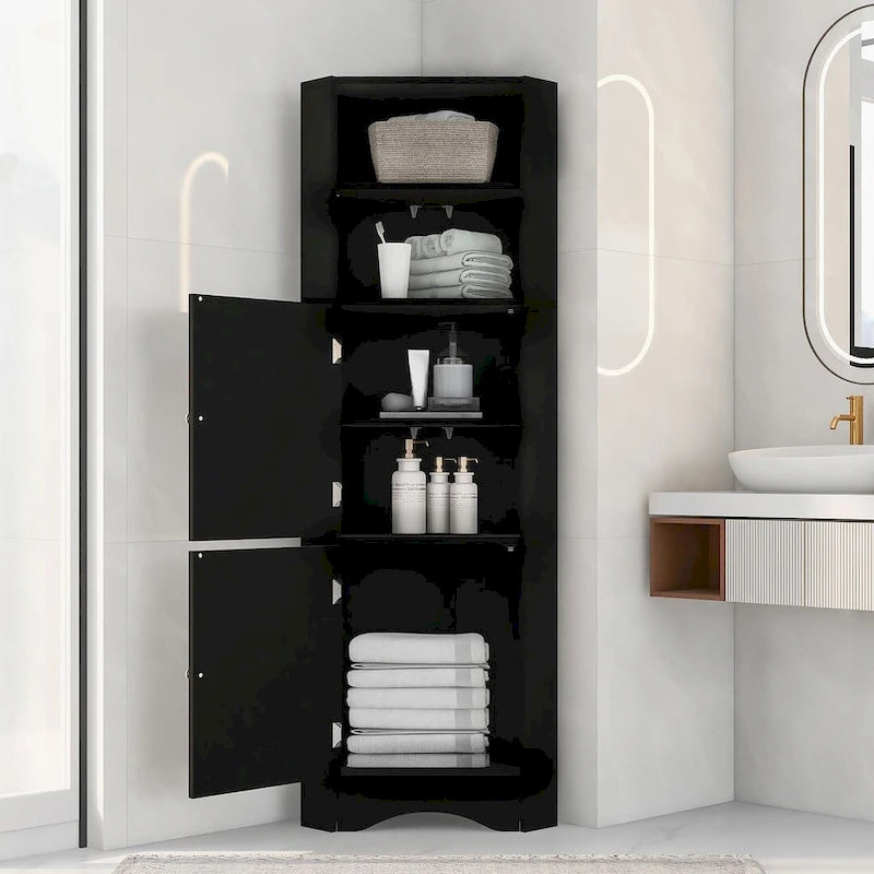 Tall Corner Cabinet with 2 Doors and 4 Tier Shelves