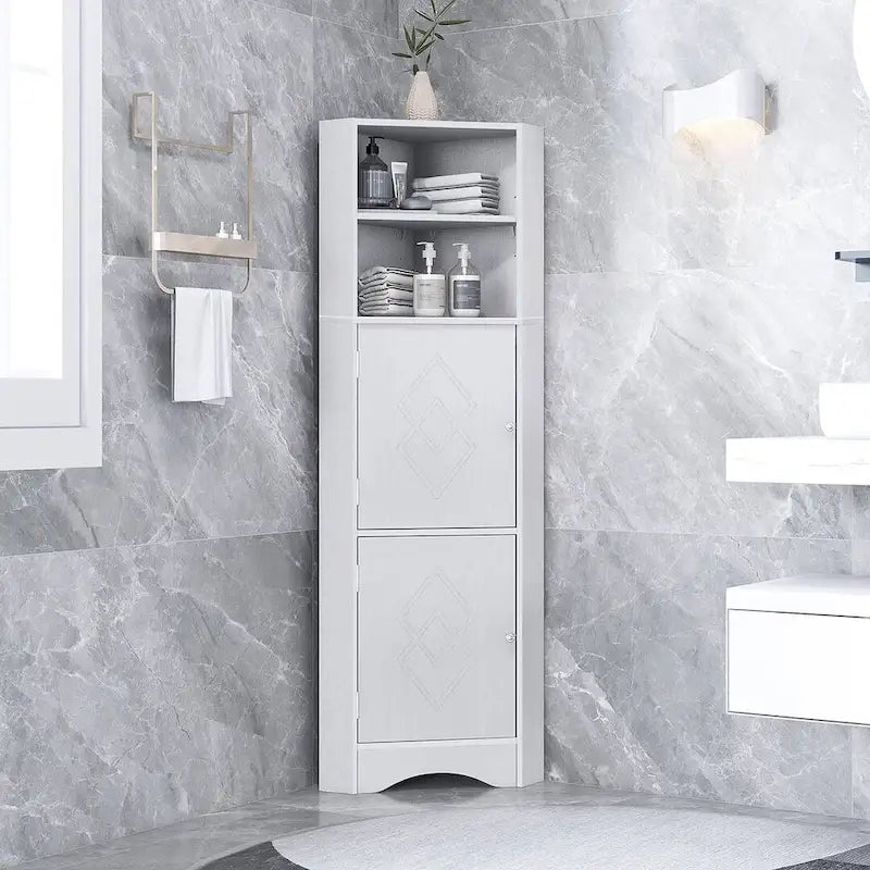 Tall Corner Cabinet with 2 Doors and 4 Tier Shelves