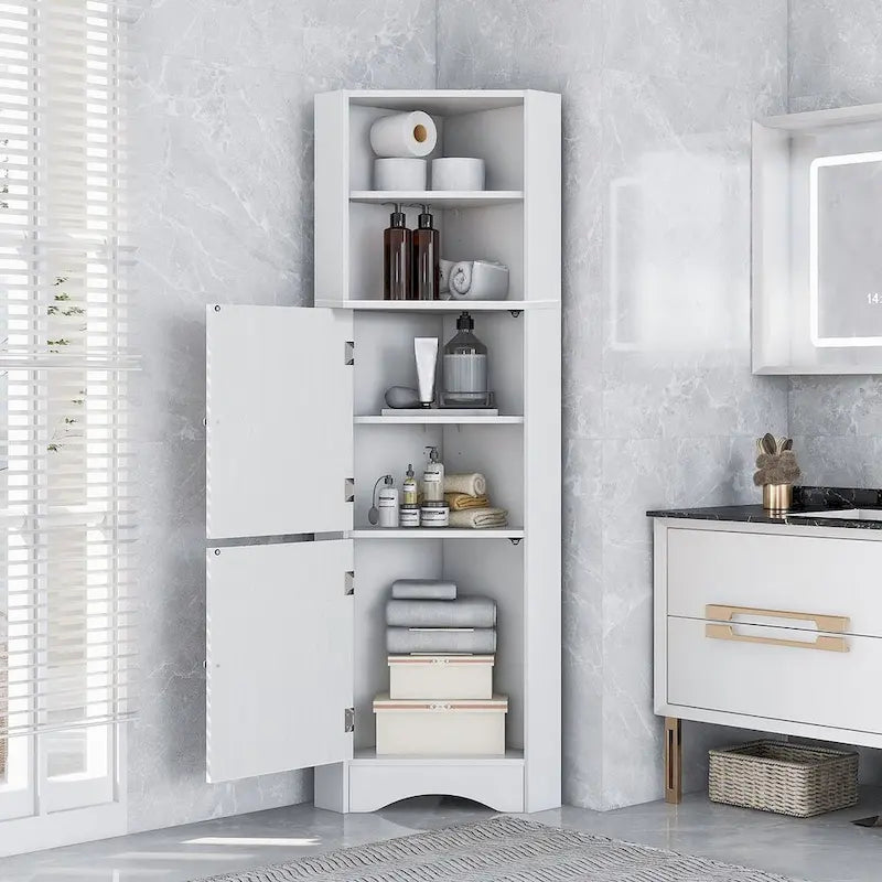 Tall Corner Cabinet with 2 Doors and 4 Tier Shelves