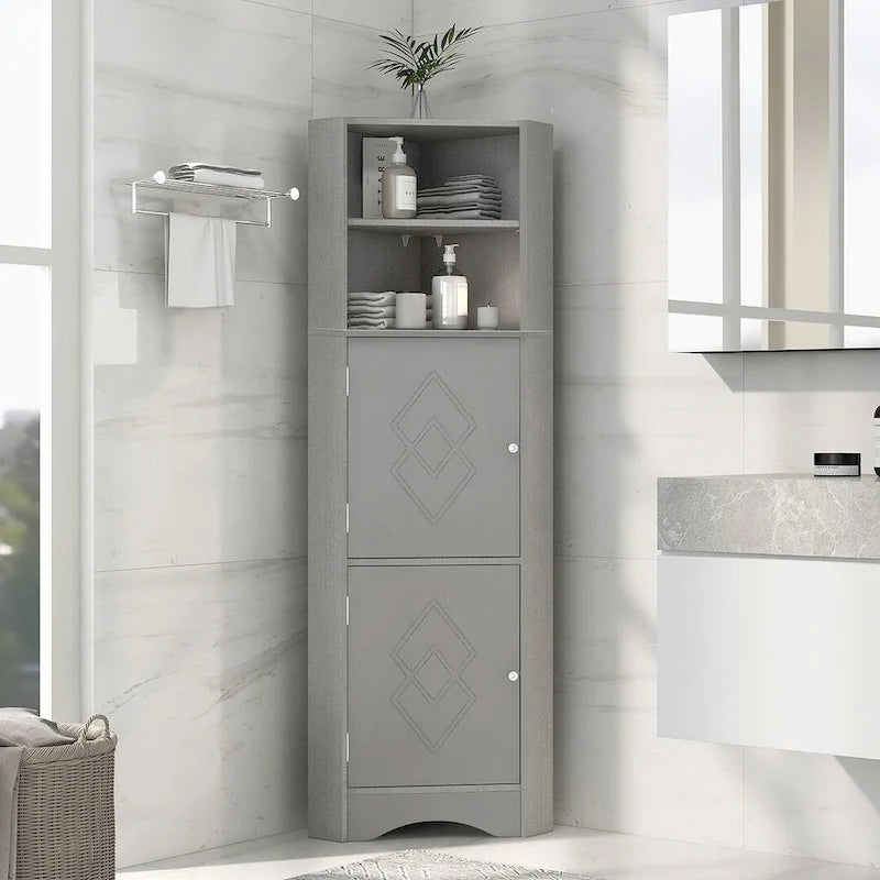 Tall Corner Cabinet with 2 Doors and 4 Tier Shelves