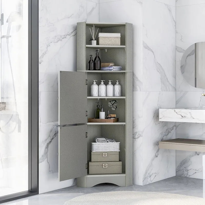 Tall Corner Cabinet with 2 Doors and 4 Tier Shelves