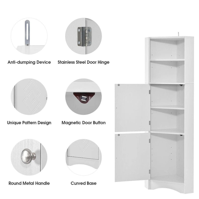 Tall Corner Cabinet with 2 Doors and 4 Tier Shelves