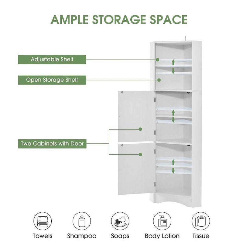 Tall Corner Cabinet with 2 Doors and 4 Tier Shelves