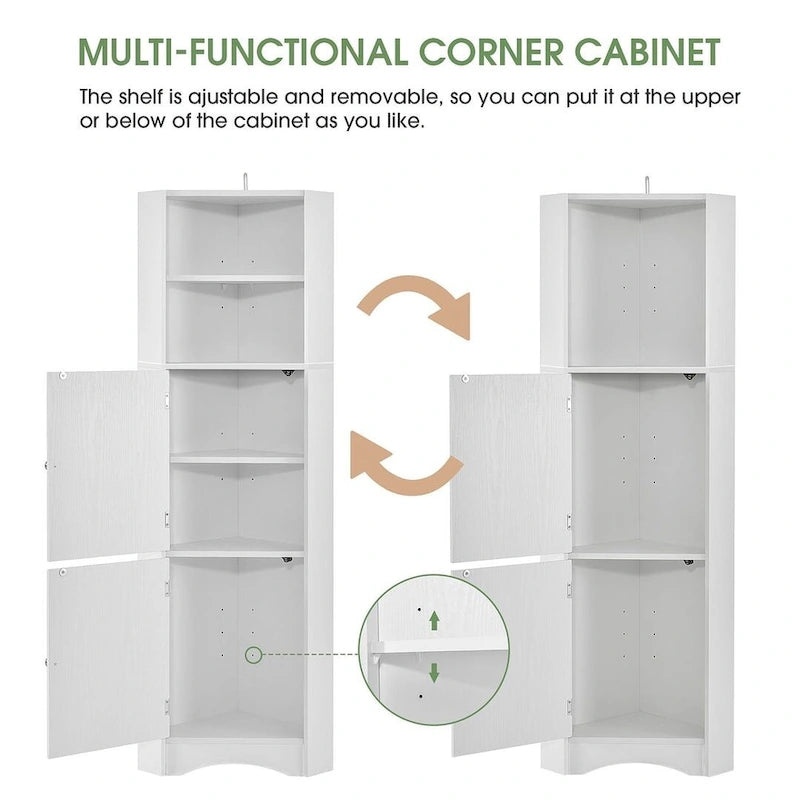 Tall Corner Cabinet with 2 Doors and 4 Tier Shelves