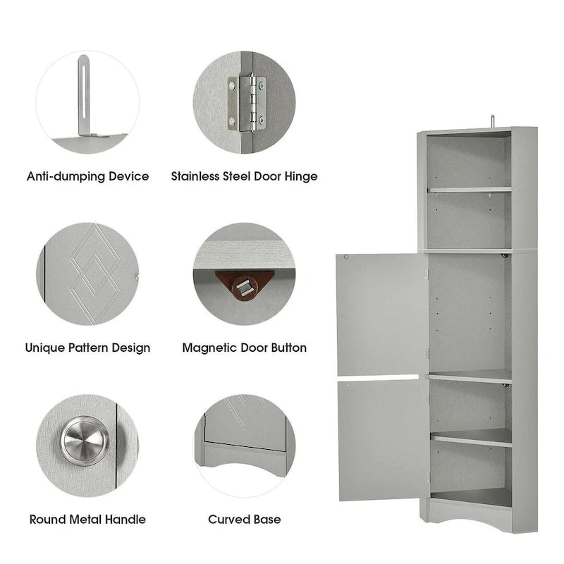 Tall Corner Cabinet with 2 Doors and 4 Tier Shelves