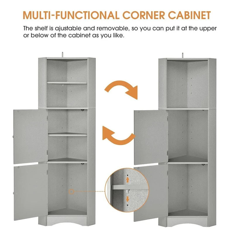 Tall Corner Cabinet with 2 Doors and 4 Tier Shelves