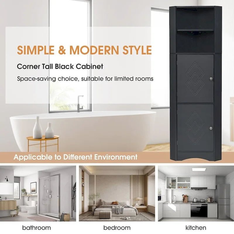 Tall Corner Cabinet with 2 Doors and 4 Tier Shelves