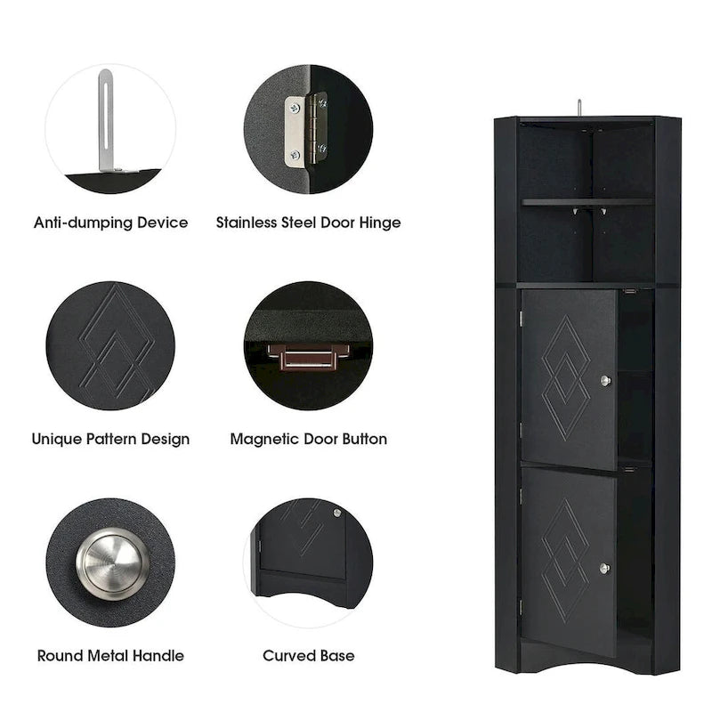 Tall Corner Cabinet with 2 Doors and 4 Tier Shelves
