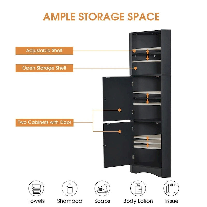 Tall Corner Cabinet with 2 Doors and 4 Tier Shelves