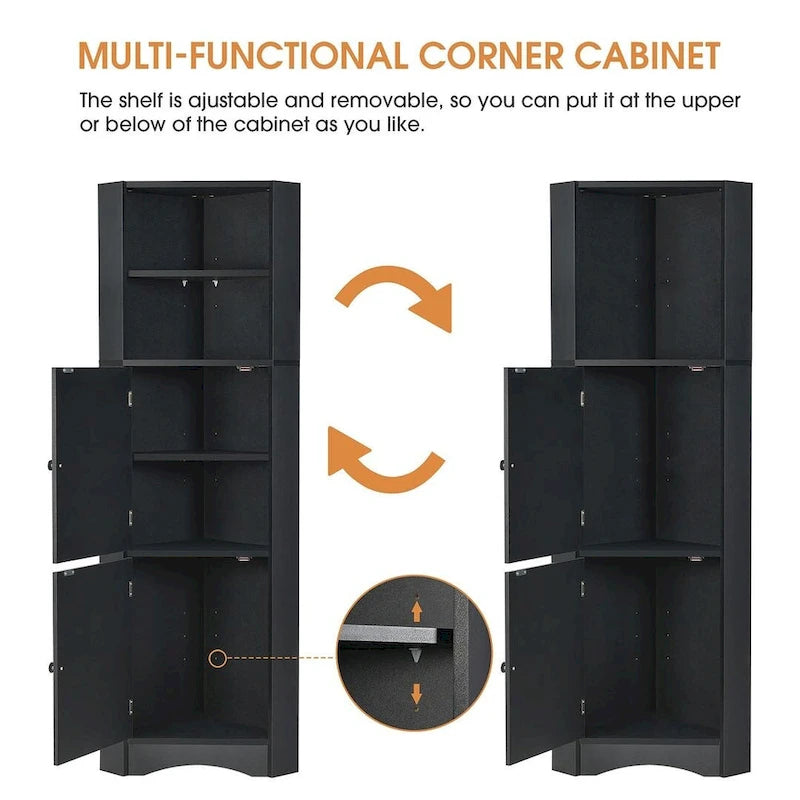 Tall Corner Cabinet with 2 Doors and 4 Tier Shelves