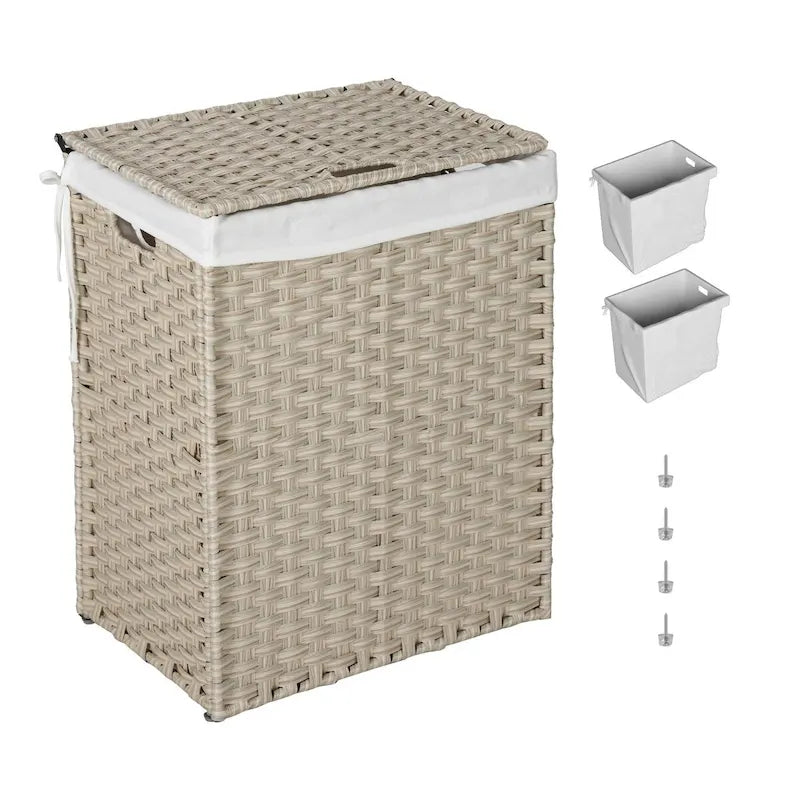 Laundry Hamper with Lid & 2 Removable Bags, 100L, Grey