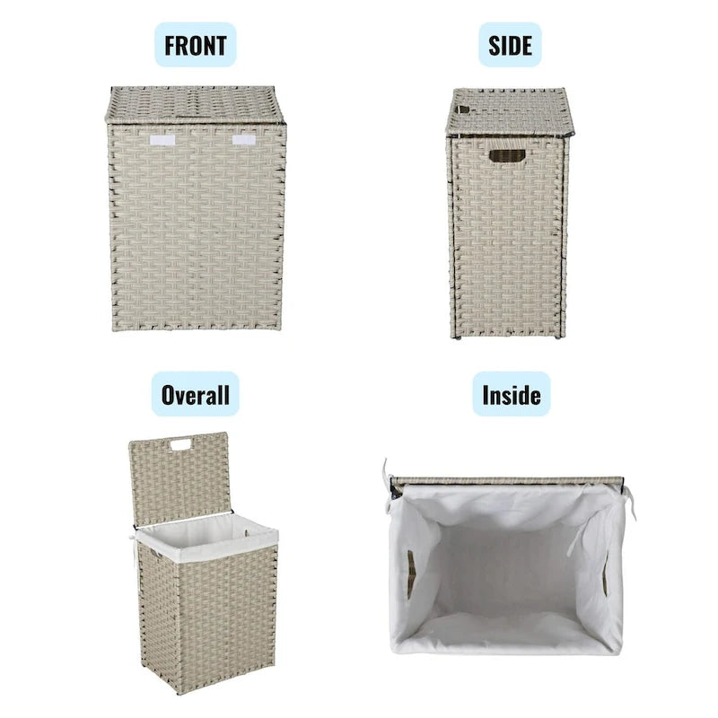 Laundry Hamper with Lid & 2 Removable Bags, 100L, Grey