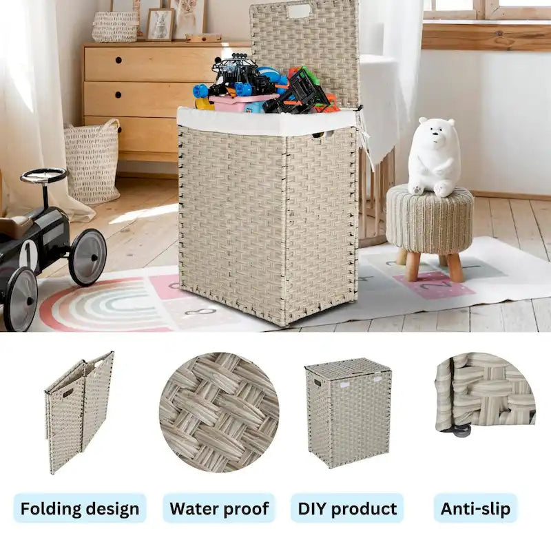 Laundry Hamper with Lid & 2 Removable Bags, 100L, Grey