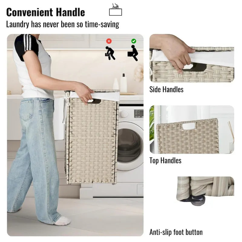 Laundry Hamper with Lid & 2 Removable Bags, 100L, Grey