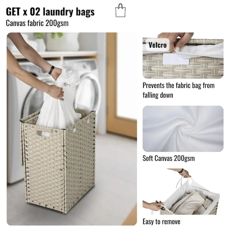 Laundry Hamper with Lid & 2 Removable Bags, 100L, Grey