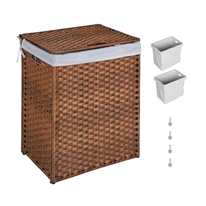 Laundry Hamper with Lid & 2 Removable Bags, 100L, Grey