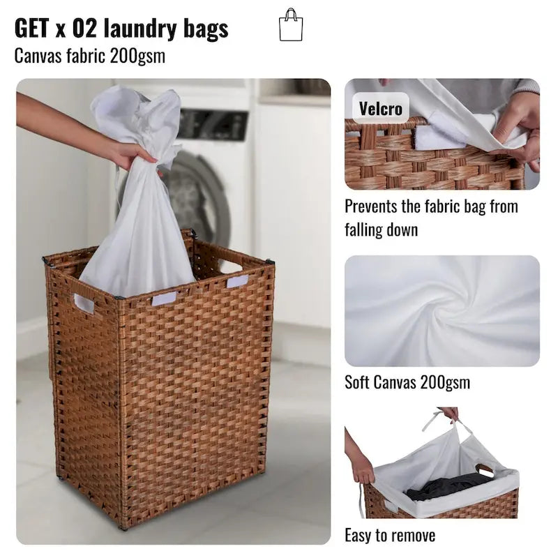 Laundry Hamper with Lid & 2 Removable Bags, 100L, Grey
