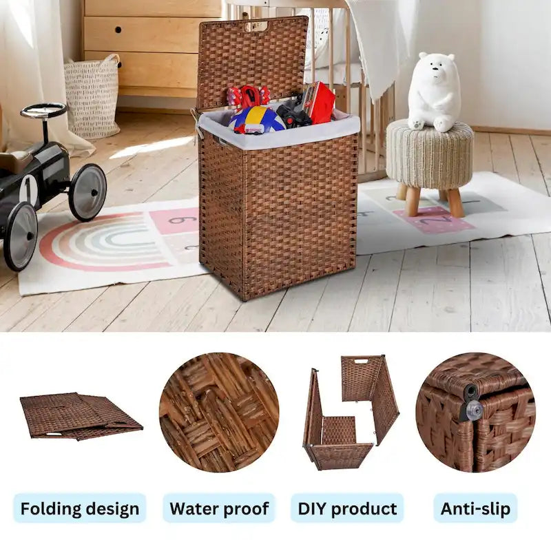 Laundry Hamper with Lid & 2 Removable Bags, 100L, Grey