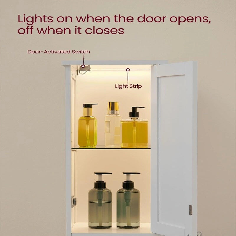 Tall Bathroom Cabinet with Lights - 11.8D x 11.8W x 66.9H
