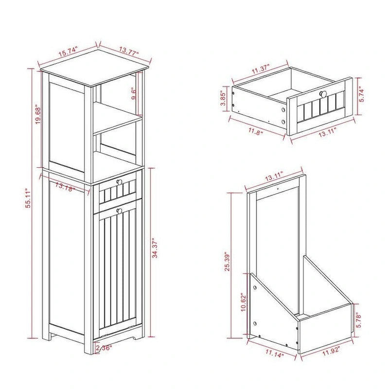 Tilt-Out Laundry Sorter Cabinet with Drawer - White