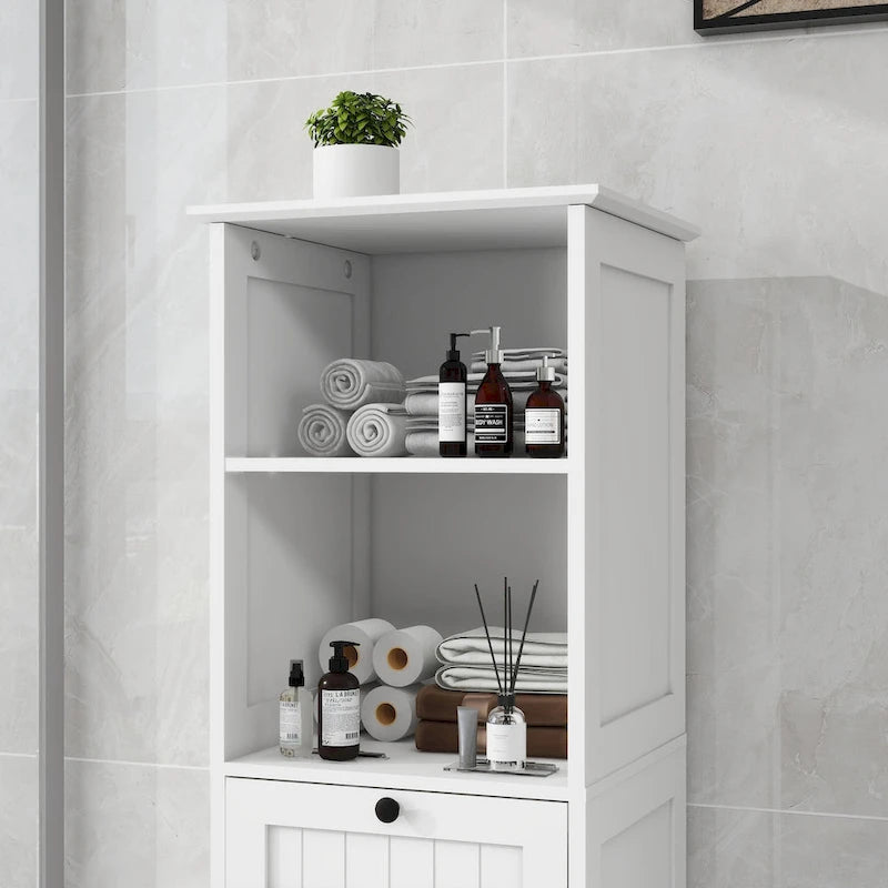 Tilt-Out Laundry Sorter Cabinet with Drawer - White