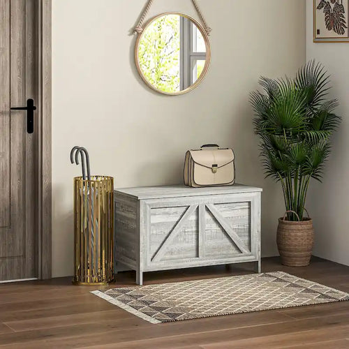 HOMCOM 30 Farmhouse Storage Chest, Lift Top Box Organizer with Safety Hinge to Open Up 100 for Bedroom, Entryway, Living Room
