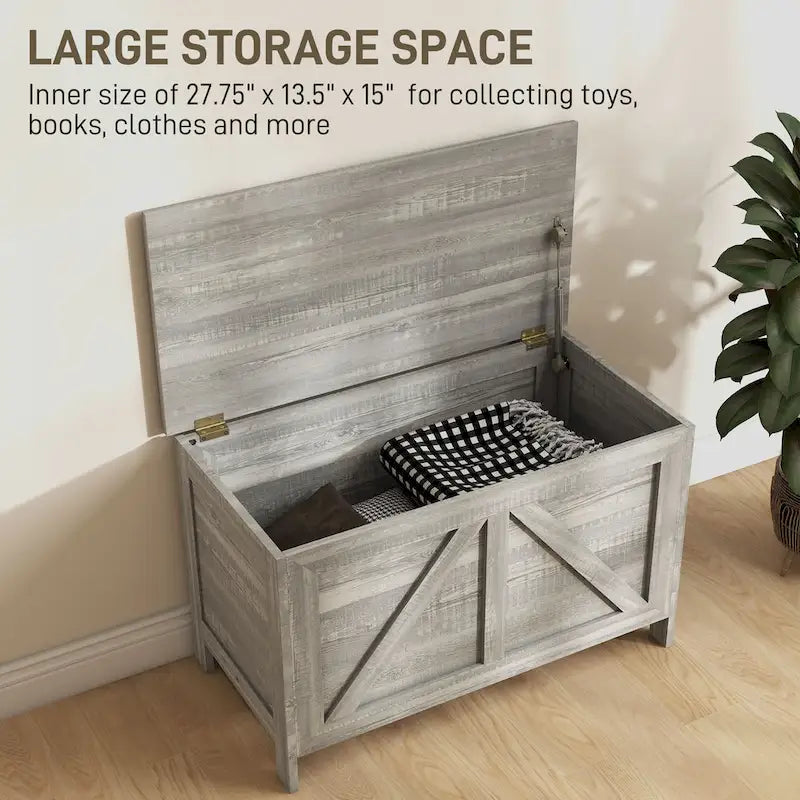 30" Farmhouse Storage Chest, Lift Top Box Organizer with Safety Hinge for Bedroom, Entryway, Living Room