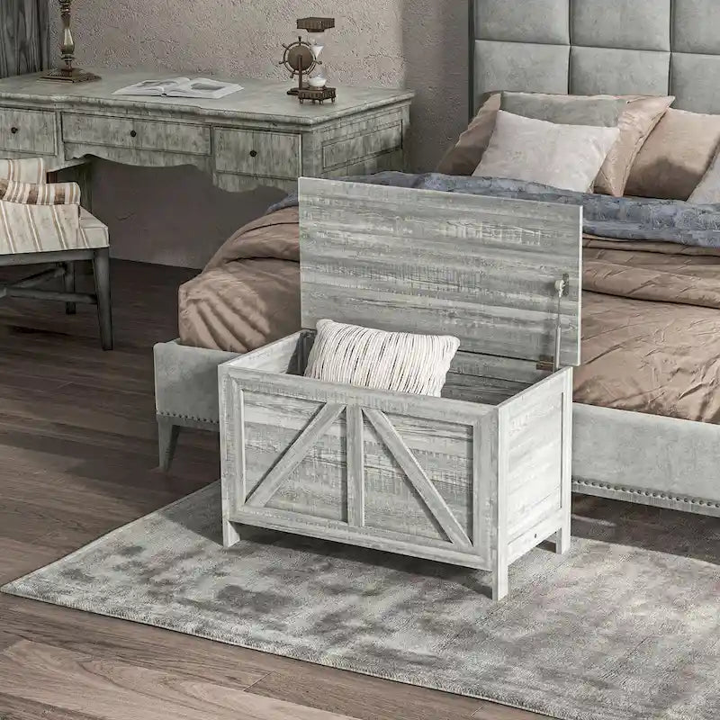 30" Farmhouse Storage Chest, Lift Top Box Organizer with Safety Hinge for Bedroom, Entryway, Living Room