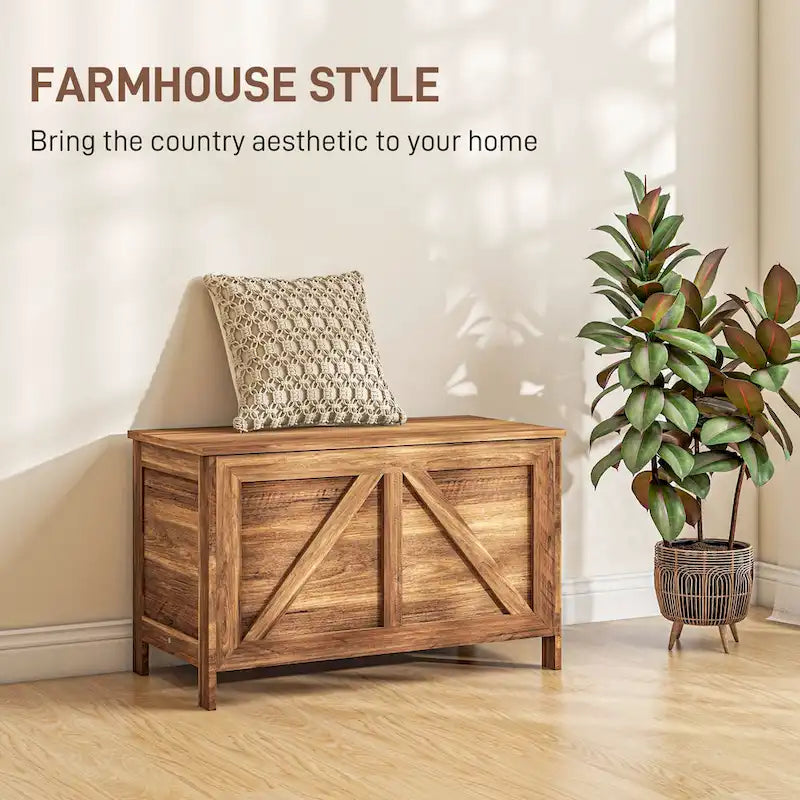 30" Farmhouse Storage Chest, Lift Top Box Organizer with Safety Hinge for Bedroom, Entryway, Living Room