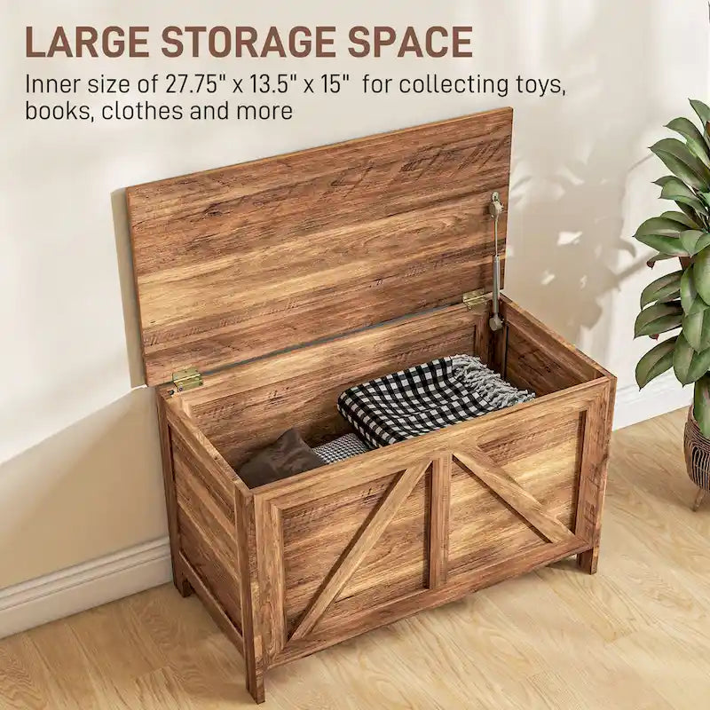 30" Farmhouse Storage Chest, Lift Top Box Organizer with Safety Hinge for Bedroom, Entryway, Living Room