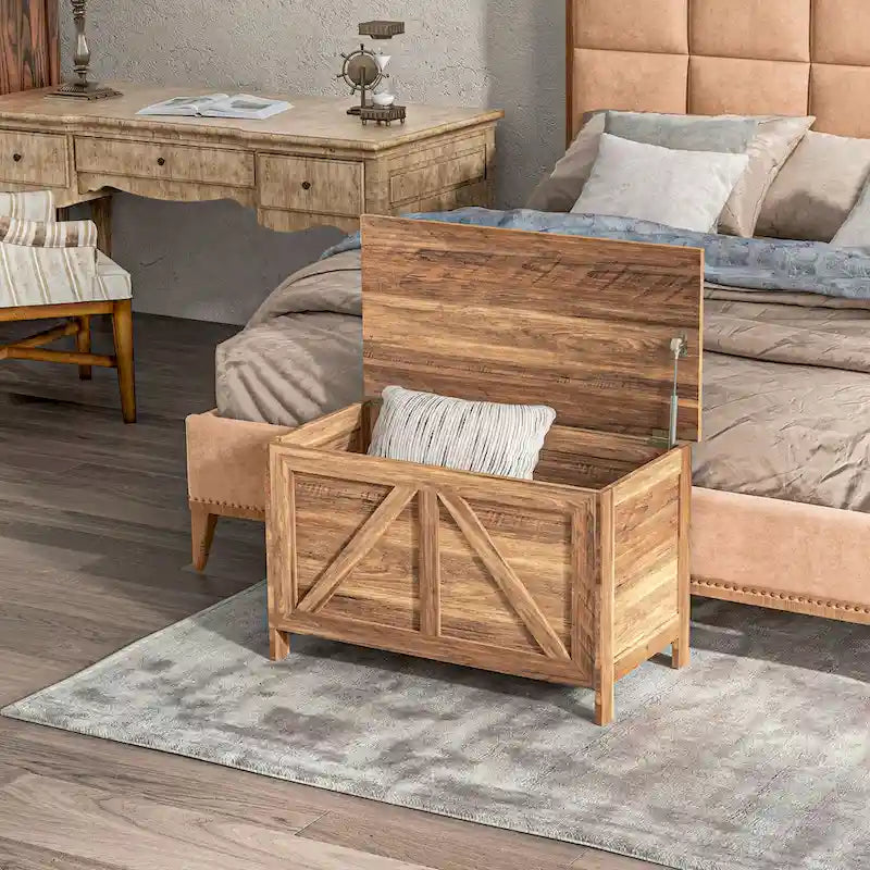 30" Farmhouse Storage Chest, Lift Top Box Organizer with Safety Hinge for Bedroom, Entryway, Living Room