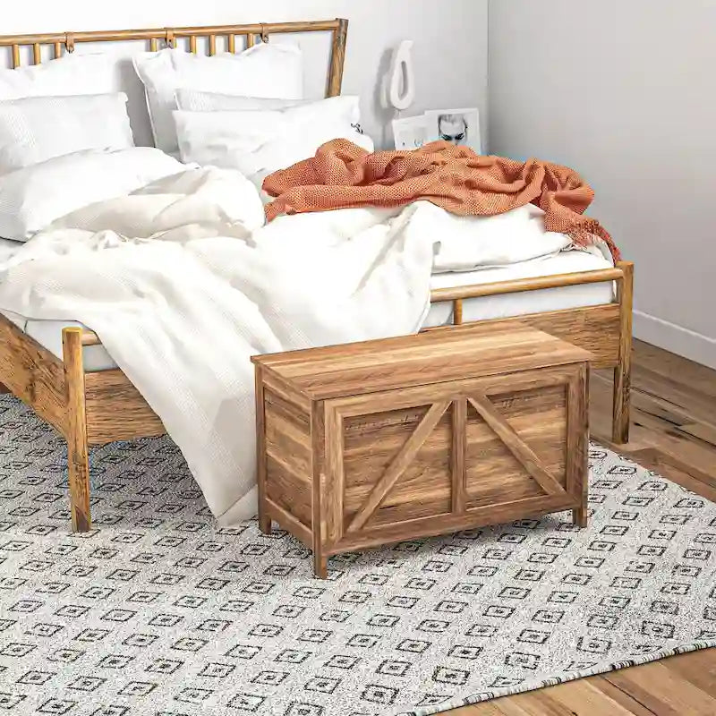 30" Farmhouse Storage Chest, Lift Top Box Organizer with Safety Hinge for Bedroom, Entryway, Living Room