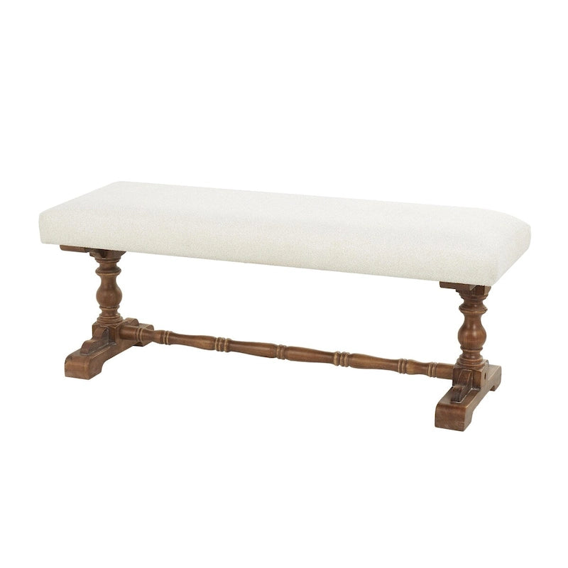 Fabric Home Bench with Brown Turned Legs - Cream