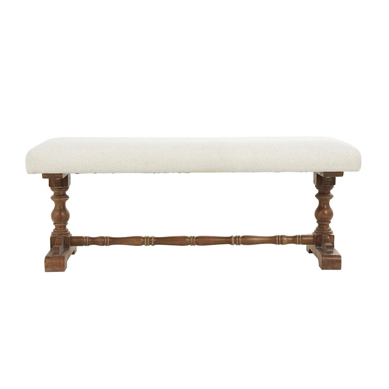 Fabric Home Bench with Brown Turned Legs - Cream