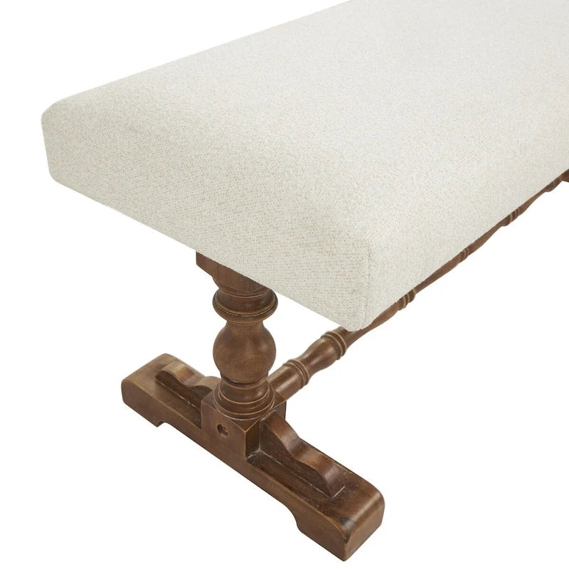 Fabric Home Bench with Brown Turned Legs - Cream