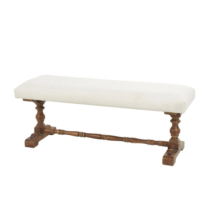 Fabric Home Bench with Brown Turned Legs - Cream