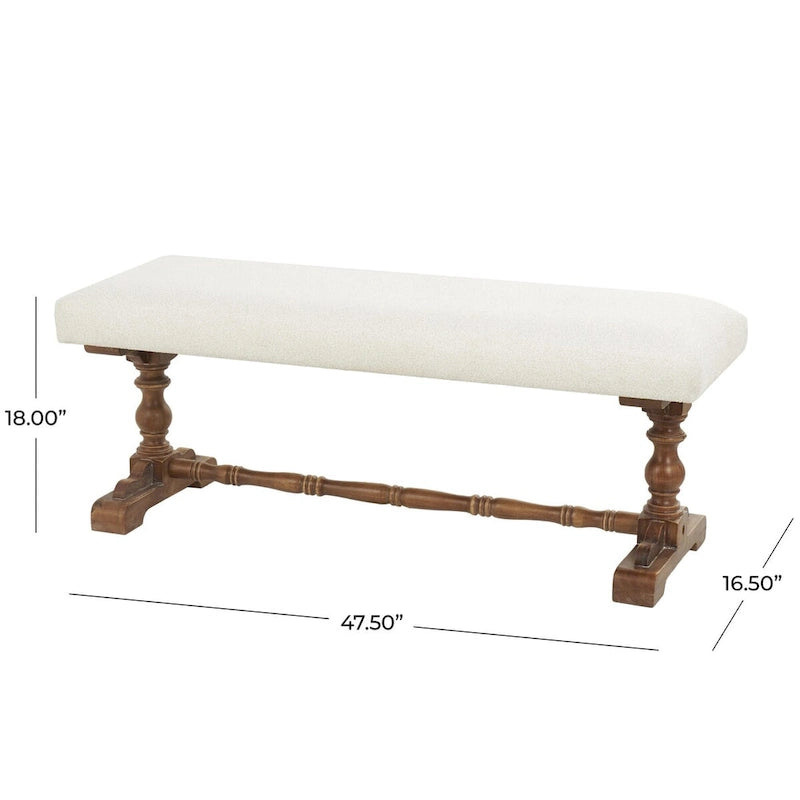 Fabric Home Bench with Brown Turned Legs - Cream