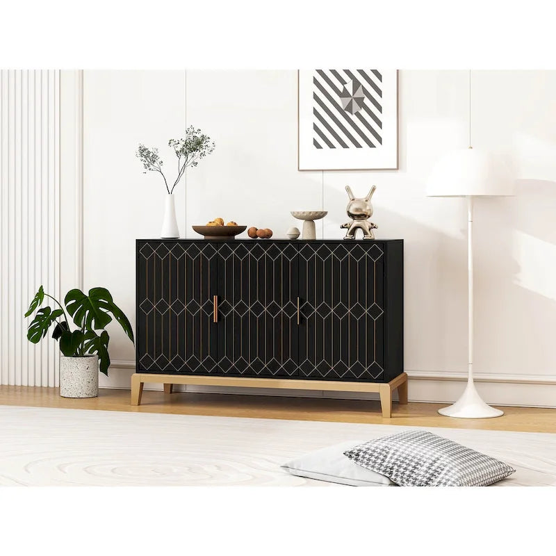 3-Door Storage Cabinet Sideboard Buffet with Adjustable Shelf